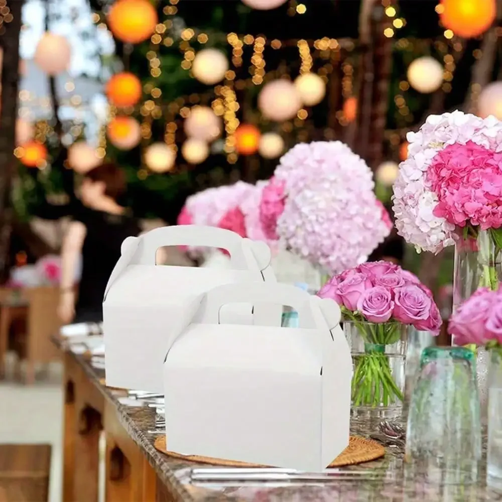 25pcs White Party Favor Treat Boxes, Gable Paper Gift Boxes With Handles. Perfect For Wedding, Birthday, Graduation