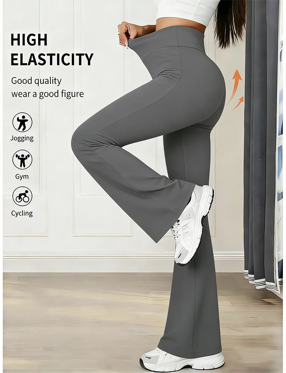 

Женские брюки-клеш с высокой талией, удобные, для весны и лета, подтягивающие бедра и живот, подходят для йоги и фитнеса.