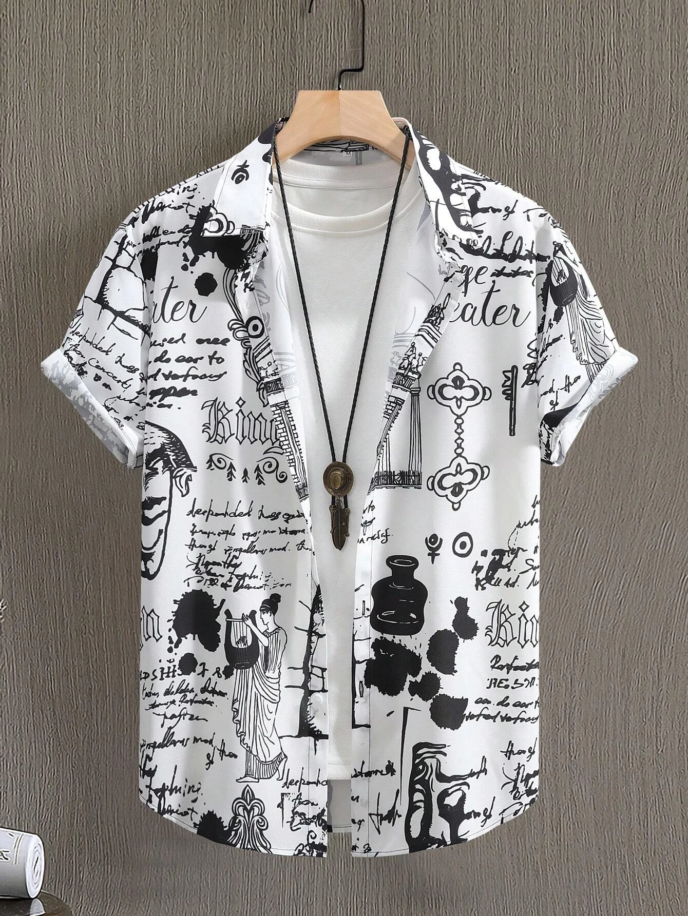 Line Drawing Design Graffiti Men Women Shirt Print Design Short Sleeve Shirt Fashion Button Short Sleeve Top