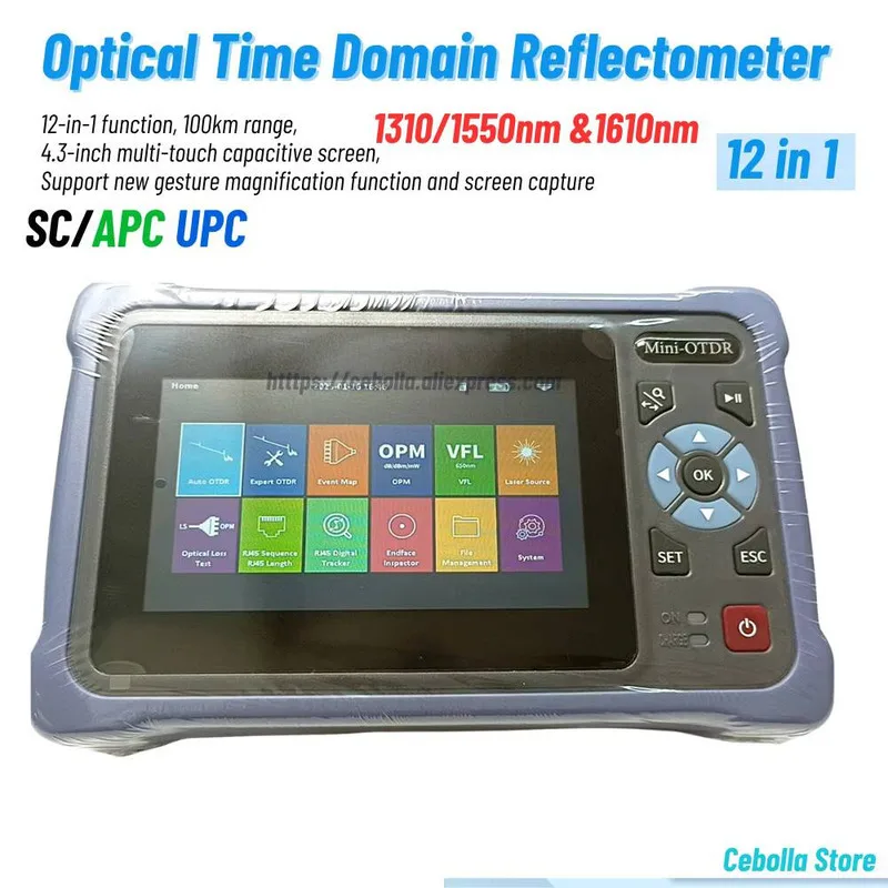Fiber Optic Reflectometer Touch Screen 1310/1550nm 26/24dB MINI OTDR &1610NM 22dB VFL OLS OPM Event Map Ethernet Cable Tester