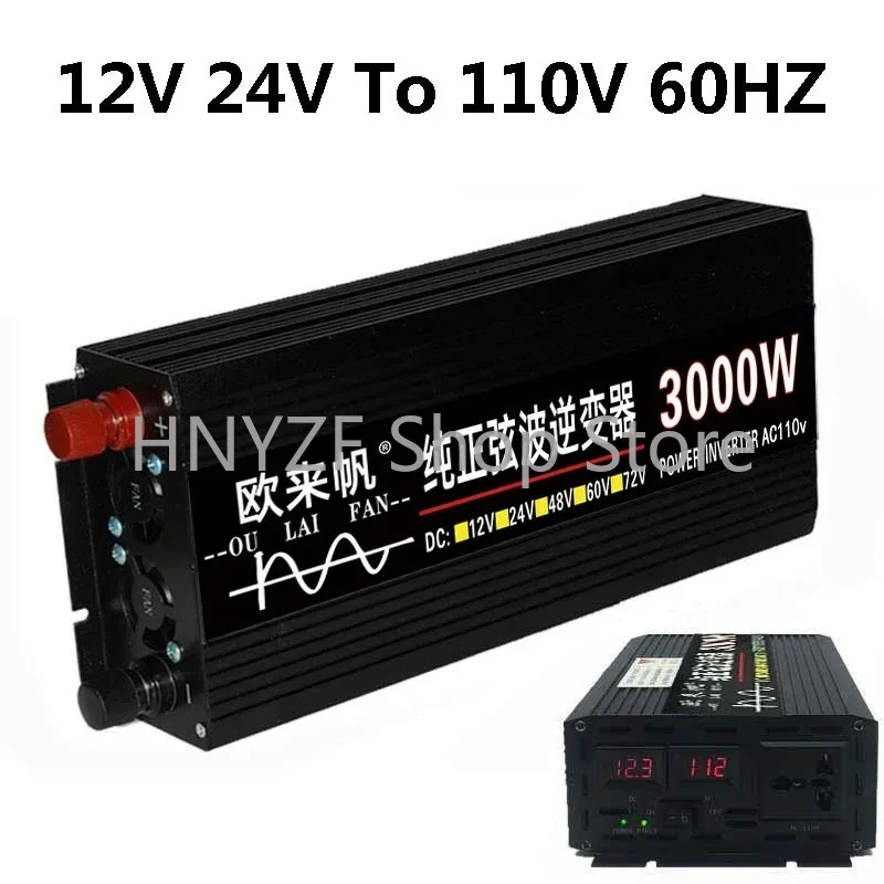 Pure Sine Wave 1000W 2000W 3000W 5000W Inverter 12V/24V To 110V 60HZ Power Converter Home Vehicle Solar Inverter