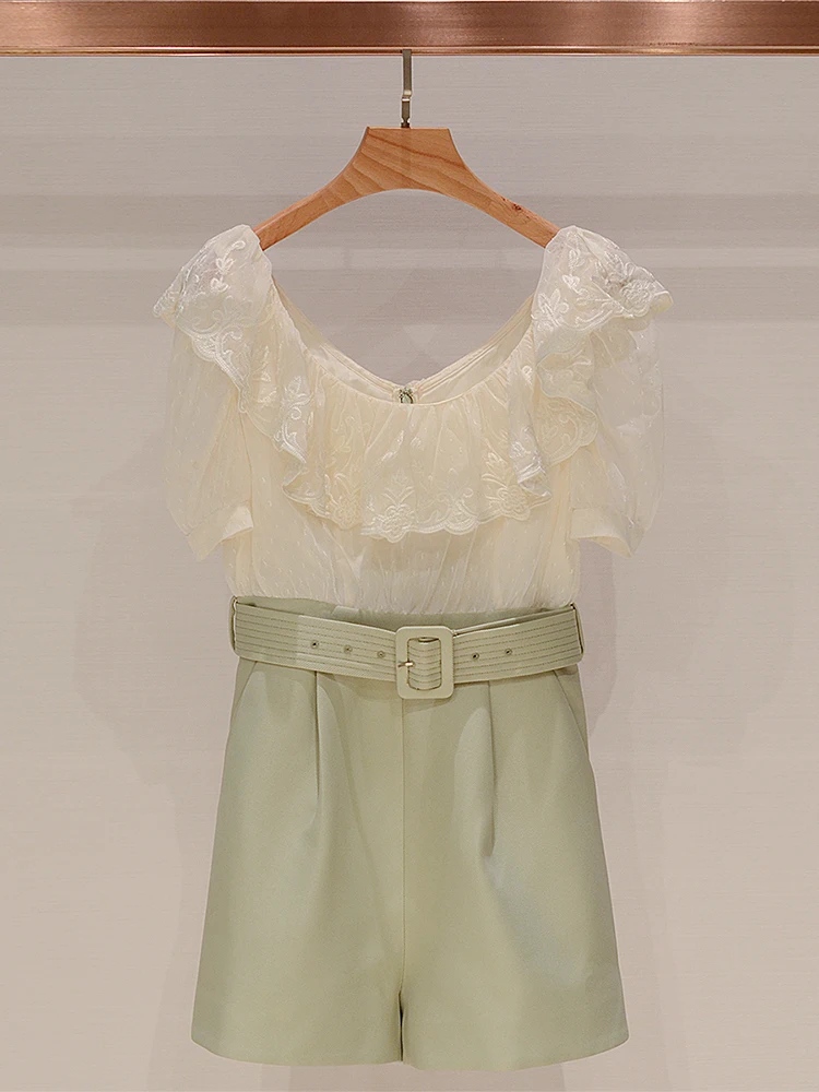 

Летний красивый костюм-комбинезон с кружевными вставками и широкими штанинами для женщин, с высокой талией, для повседневной носки, модель JA20492-4.7