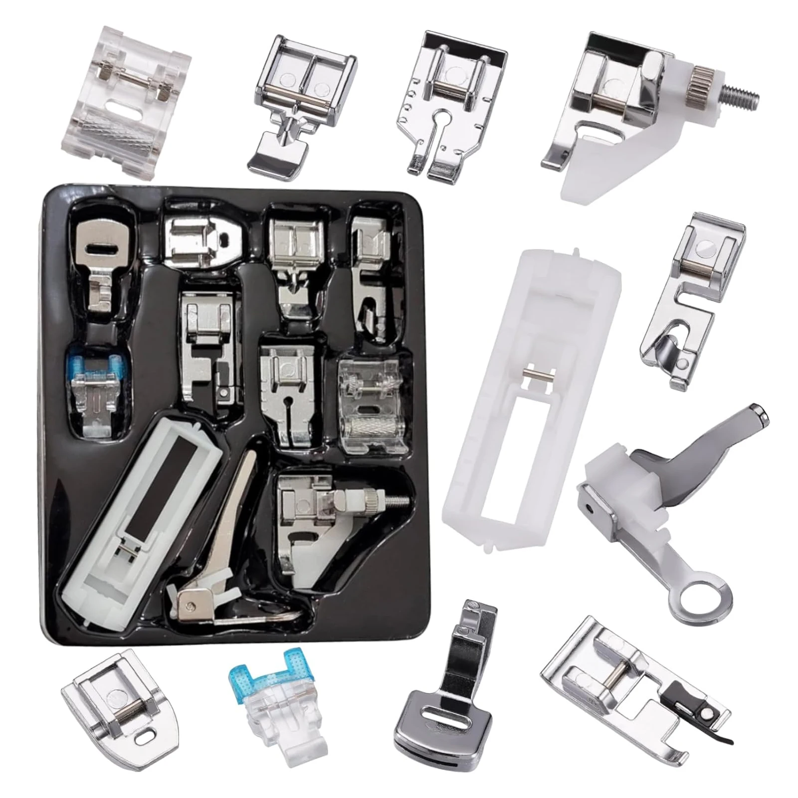 Kit de 11 Peças de Calcadores Multifuncionais de Encaixe para Máquinas de Costura Singer, Brother, Janome, Juki, Kenmore de Haste Baixa