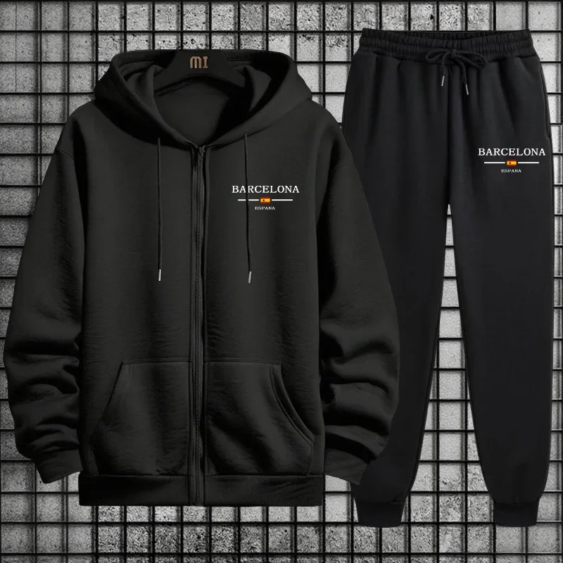 

Толстовки с принтом Барселоны, спортивные штаны, мужской спортивный костюм, комплект из 2 предметов, осень-зима, повседневный повседневный спортивный костюм, модная спортивная одежда