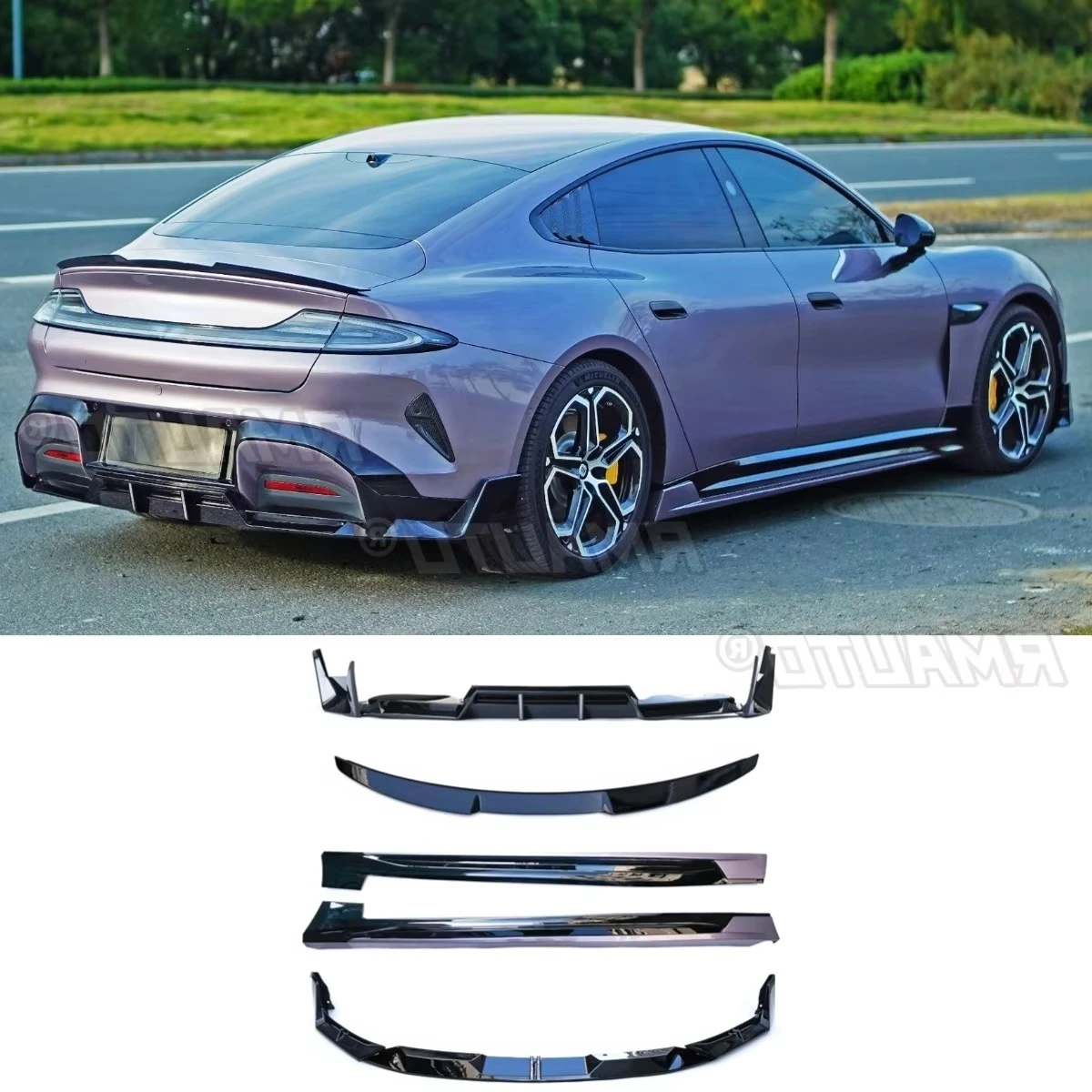 

Для Xiaomi Su7 автомобильный передний задний бампер, спойлер, автомобильная боковая юбка, спойлер, расширение, диффузор, защита, фиолетовый, черный, автомобильные аксессуары