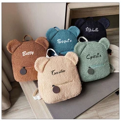 Mochila personalizada con patrón de oso para mujer y niña, morral de felpa para niño pequeño con nombre personalizado, mochila informal de hombro para día