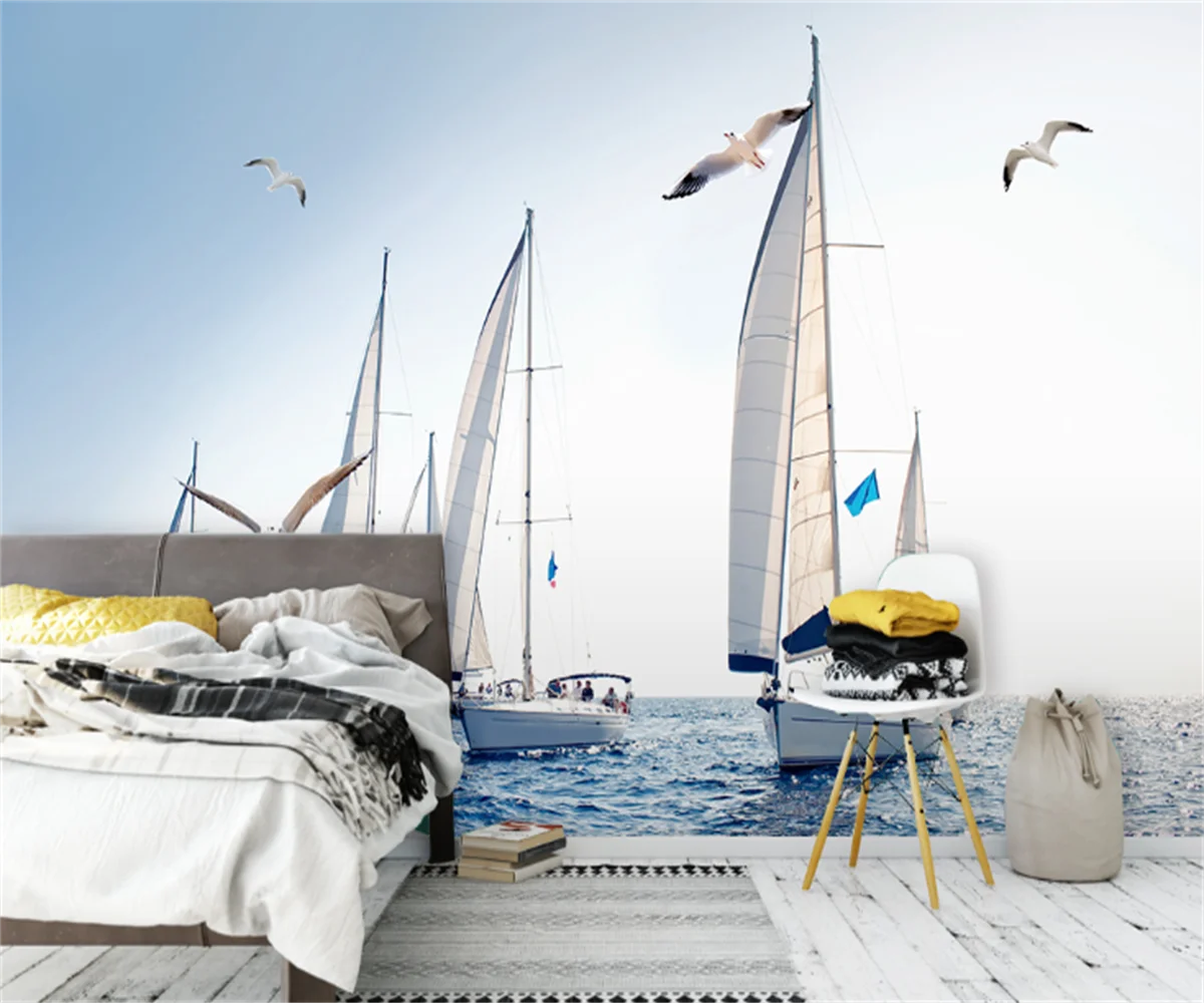 

Customize any size 3D wallpaper mural Nordic minimalist sea sailing scenery living room TV sofa hotel background stickers papel