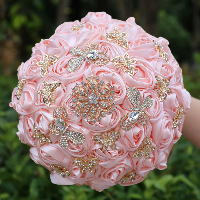

New blood tooth rose bud hand bouquet wedding ribbon rhinestone hand bouquet bridal wedding bouquet