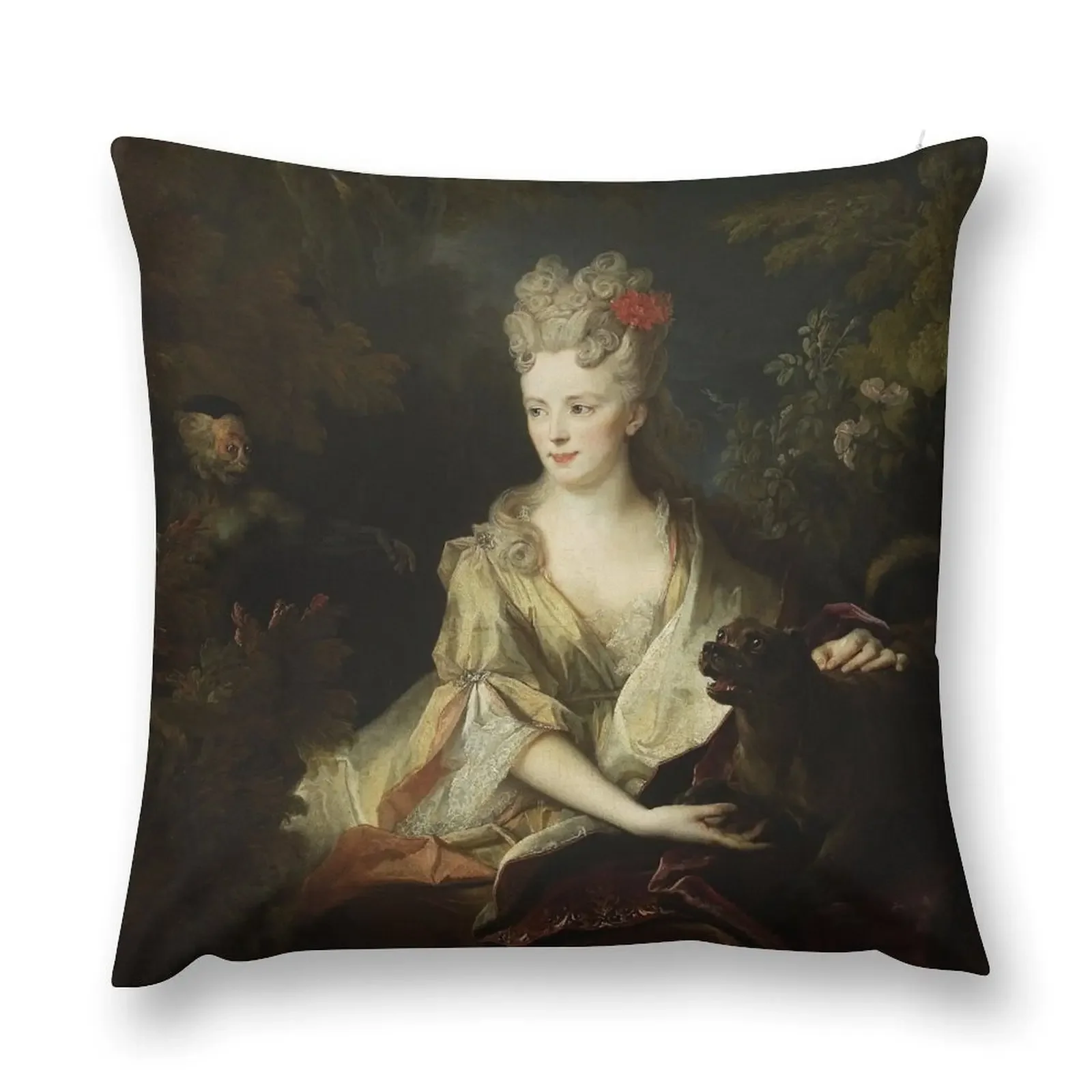 

Portrait of a Lady with a Dog and a Monkey (1700) - Nicolas de Largillière Throw Pillow Pillowcases For Pillows pillow