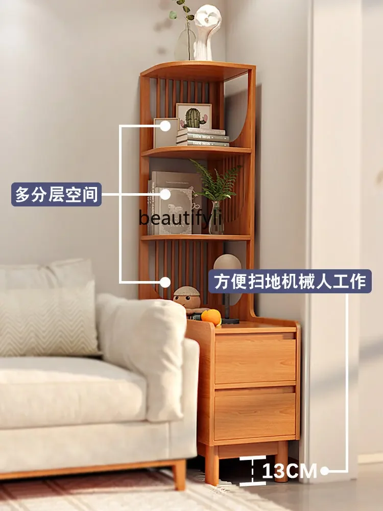 

1zJapanese-Style Solid Wood Sofa Side Table Living Room Small Apartment Side Cabinet Movable Storage Corner Cabinet furniture