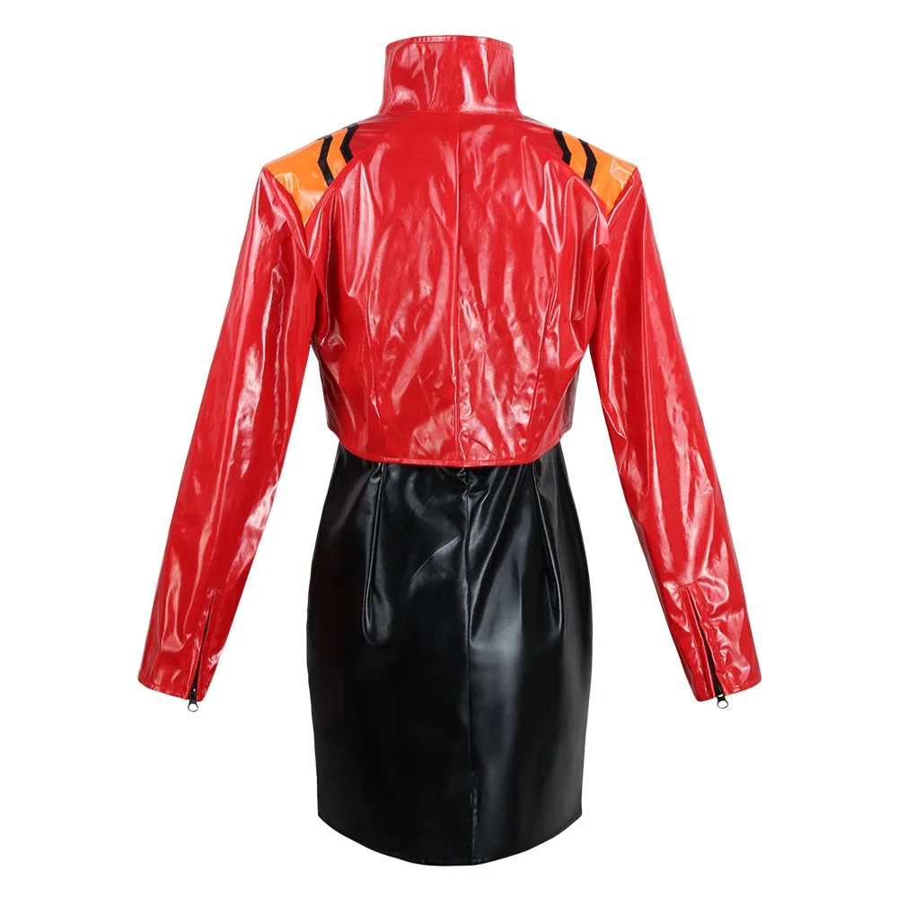 Katsuragi Misato Cosplay Costume Halloween Katsuragi Misato Full Set Red Jacket Dress Necklace Wig