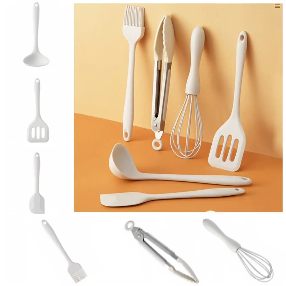 Ensemble d'ustensiles de cuisine en silicone beige, fouets à œufs, conception ergonomique, outils de cuisson, ustensiles de cuisine, 4 pièces, 6 pièces