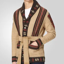 New Men's Retro Heavy Industry Jacquard Simple Fashion Knitwear Autumn and Winter Thickened Outdoor Cardigan Sweater Coat