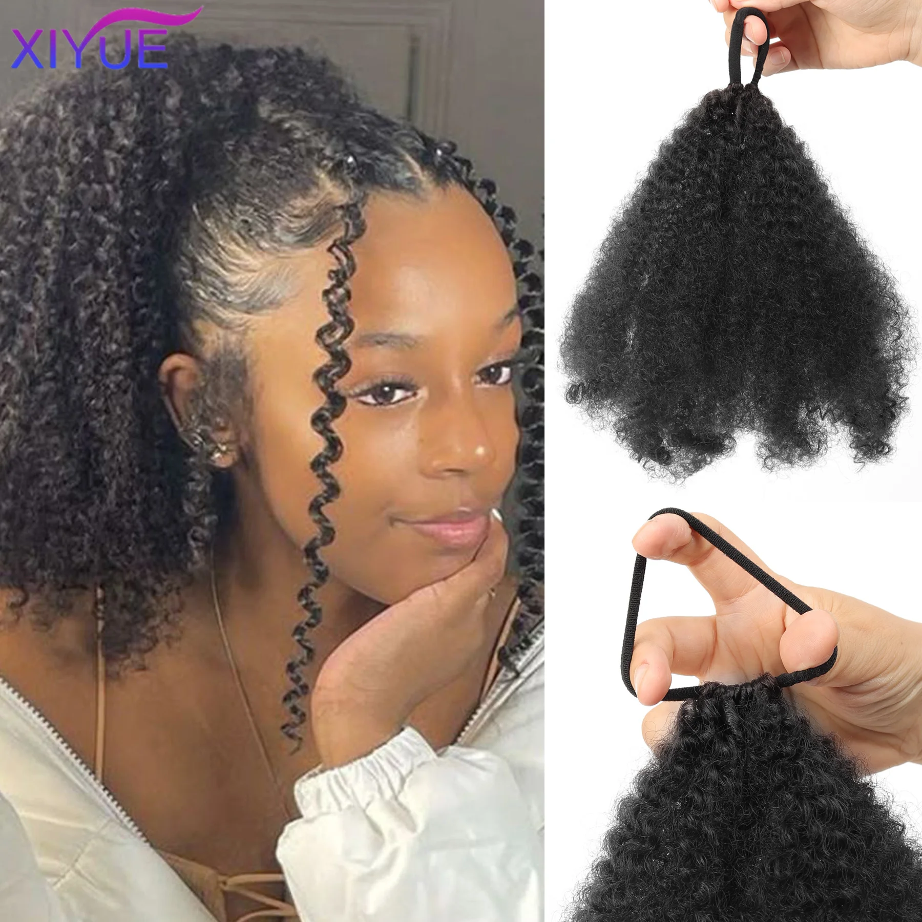 

synthetic Kinky Curly Ponytail Clip - in Hairpiece Transform Your Look in Seconds Soft Bouncy Curls for a Glamorous Vibe