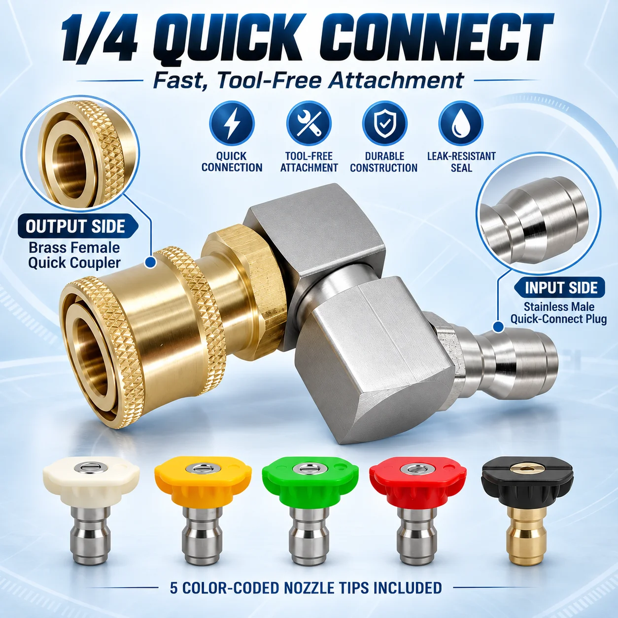 Angle Adjustable Car Wash Gun Coupler 360° Rotating Nozzle Adaptor With 1/4