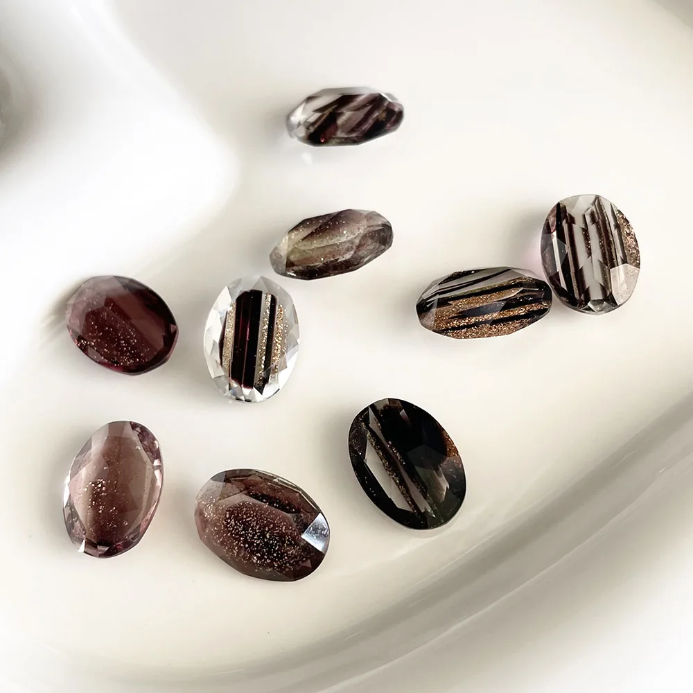-Diamonds coulants-violets dorés ovales en forme d'œuf, strass K9, Agate de café, dos plat, cristal pour ongles, bricolage, pierres précieuses 3D 404