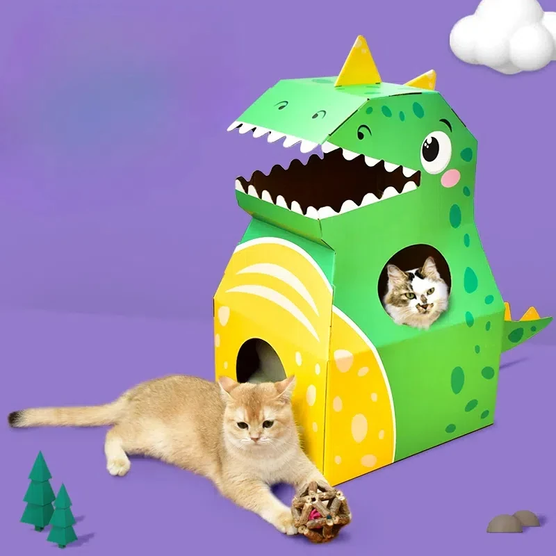 Dinosaur Cardboard Cat House with Scratcher unique design cat scratching house cat bed scratching mat