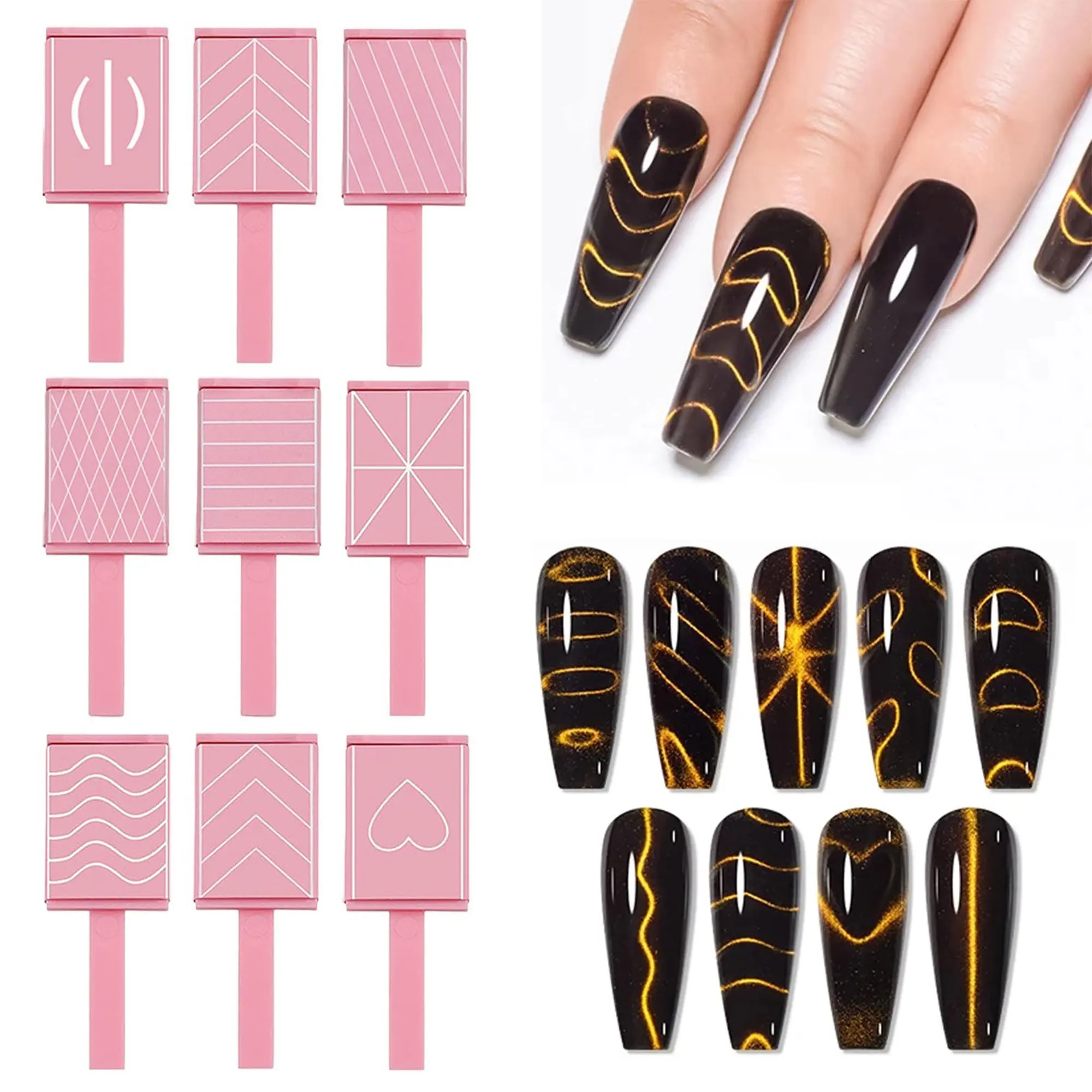 ネイルマグネットツール磁気ポリッシュキャットアイマグネットスティック超強力両頭マグネットワンドフラワーデザイン3DネイルアートDIY