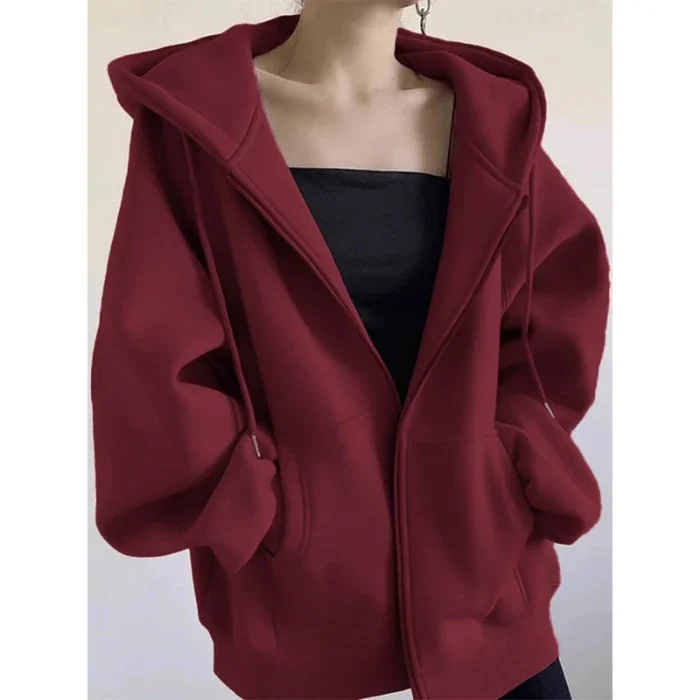 Autumn Winter New Thickened Solid Zip Up Hoodie Sweatshirt for Women Korean Fashion Warm Loose Hoodies Women Coat Y2k Clothes