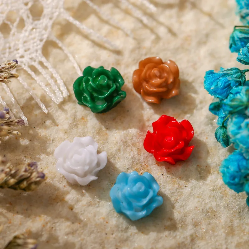 ‌50PCS 6mm Classic Solid Color 3D Acrylic Flower Nail Art Rose Charms Accessories Nails Decoration Supplies‌ Manicure Material