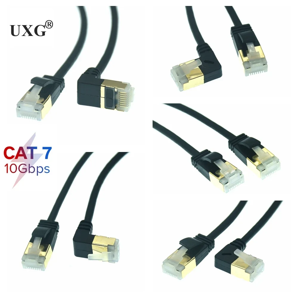 10Gbps RJ45 Cat7 Lan Cable UTP RJ45 Network Cable Ethernet Cable For Cat6 Compatible Patch Cord 90 Degree Up Down Right Angle