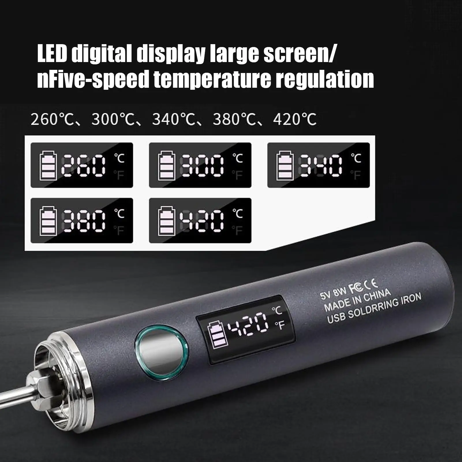 

Soldering Iron 5 Temperature Levels Adjustment Digital Soldering Kit Digital Display Portable Welding Tools With Light For