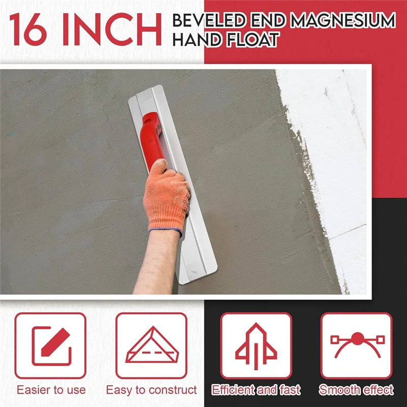 -A89Z 16 بوصة نهاية مشطوفة المغنيسيوم تعويم اليد مع مقبض أحمر ناعم أدوات تشطيب الخرسانة المغنيسيوم يطفو الخرسانة