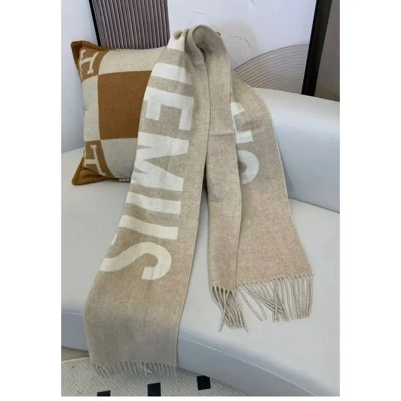 2025 스카프 100% 울 여성용, 럭셔리 브랜드, 두껍고 따뜻함, 글자 포함, 고품질, 패셔너블, 캐시미어, Y2K, 겨울