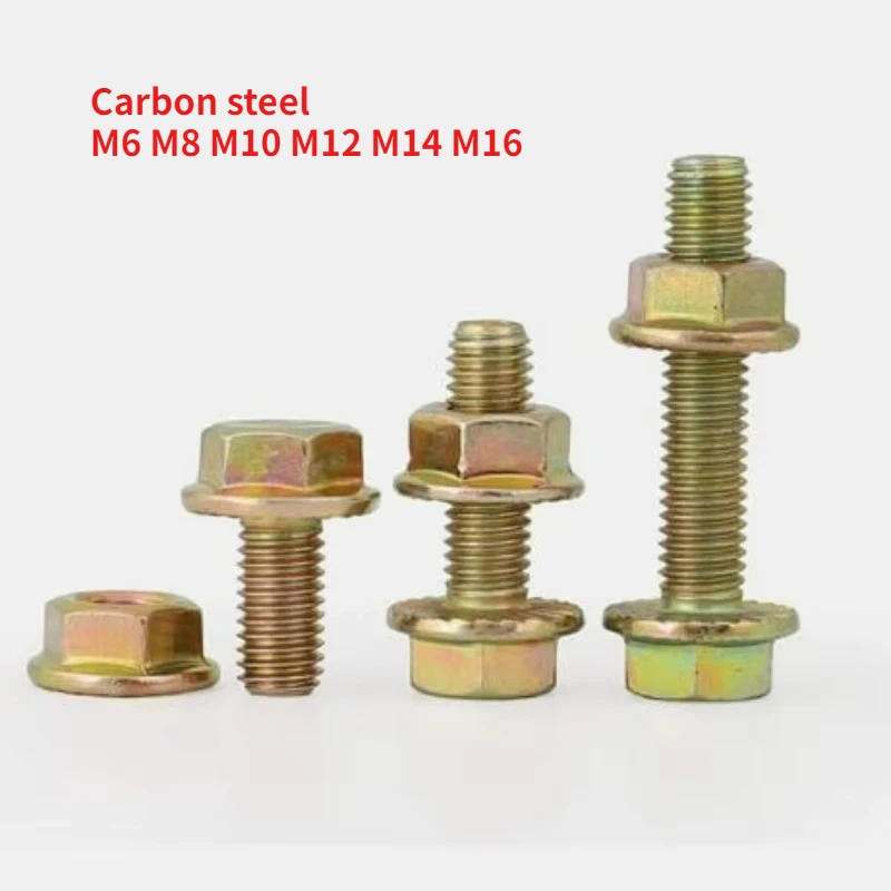 2-20Sets M6 M8 M10 M12 M14 M16 Grade 10.9 High-strength Hexagonal Flange Screw Nut Sets Thread Length 10mm~100mm