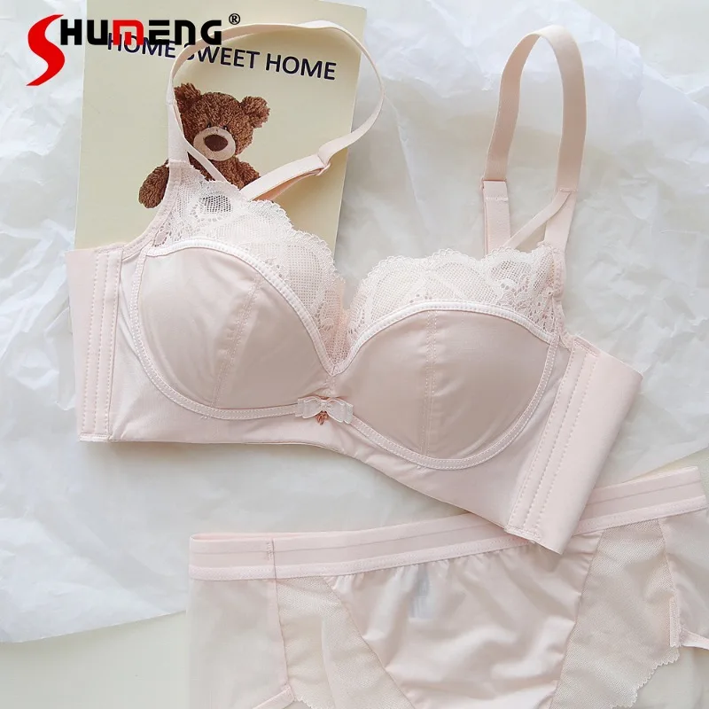 

French Style High End Soft Underwear Suits Women's Wireless Small Chest Push Up Bra Set Female Japanese Sweet Brief Outfits