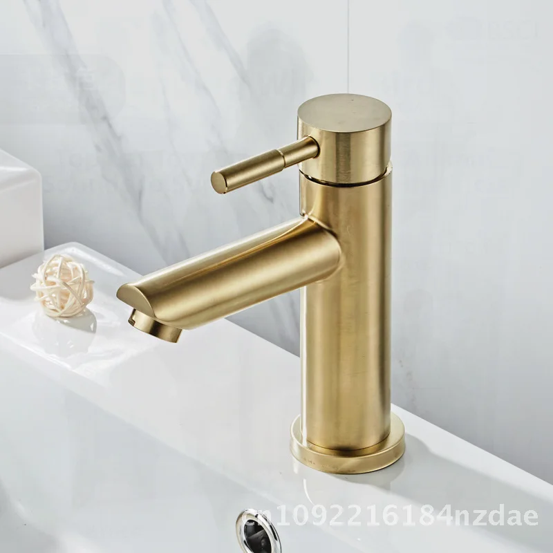 

Scandinavian Brushed Gold Stainless Steel Bathroom Faucet Hot And Cold Basin Mixer Single-Unit Vertical Installation for Home