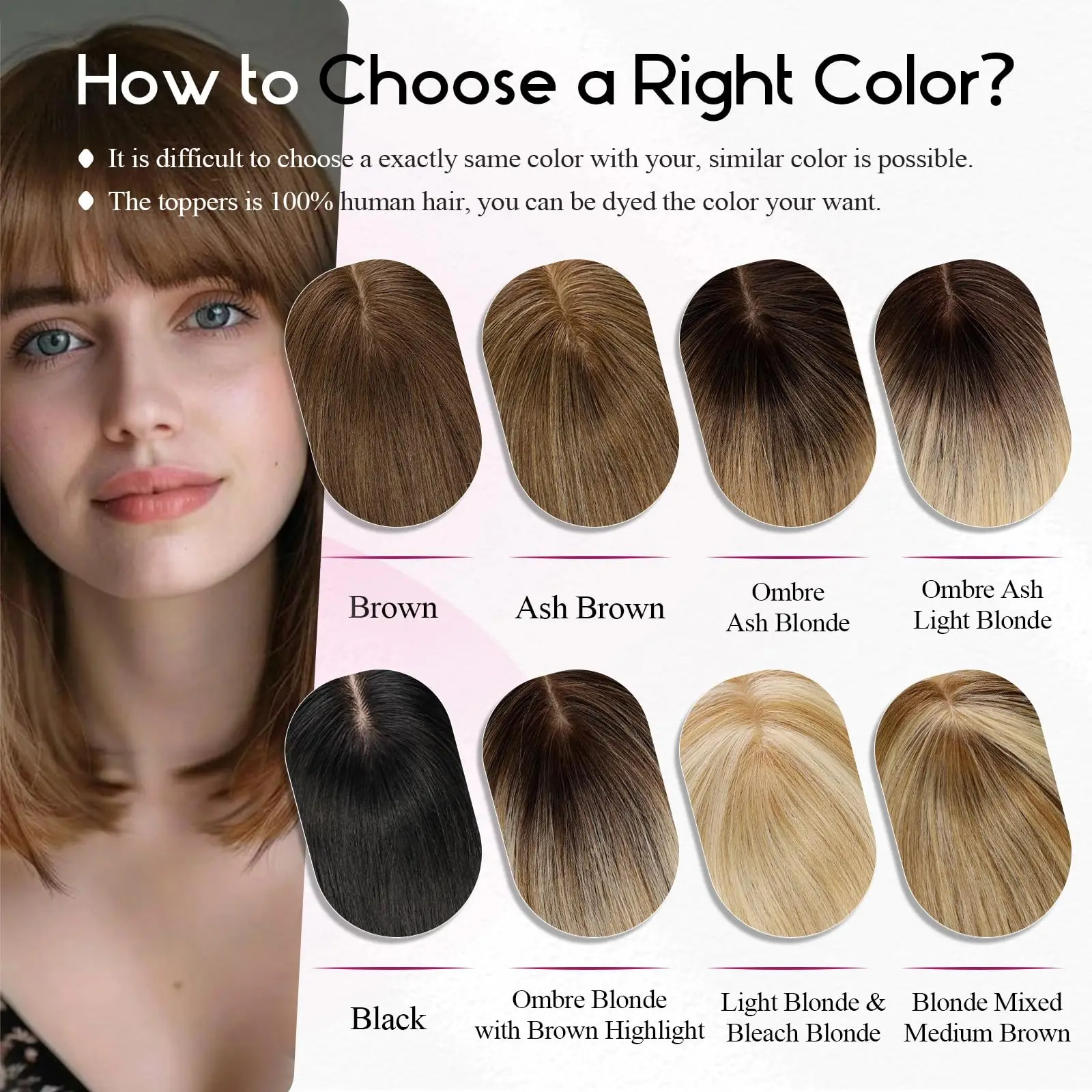Toppers de cabelo humano loiro marrom ombre para mulheres perda de cabelo 14 polegadas topper de cabelo humano real com franja 5x5.5 polegadas 3 clipes base de seda