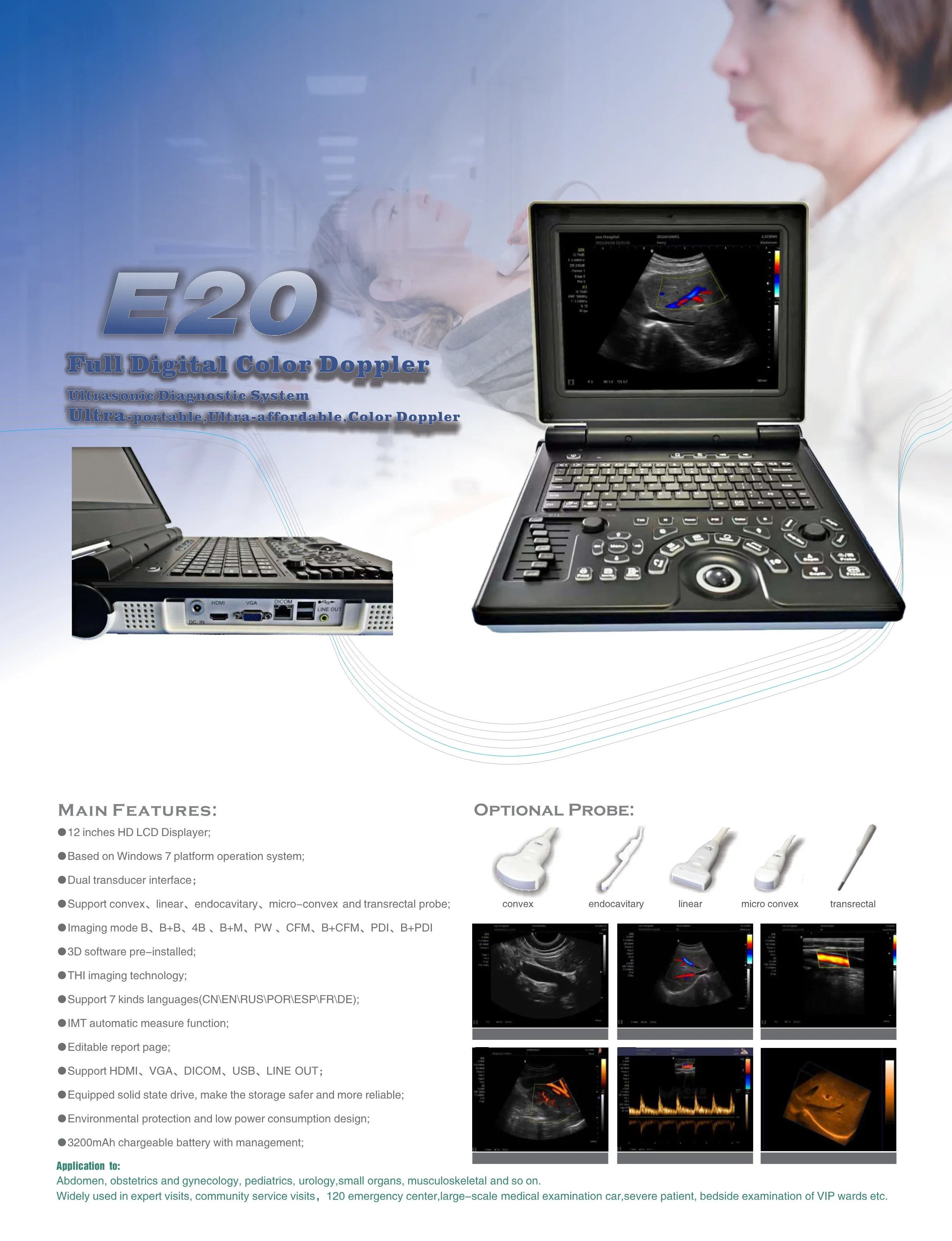 12 Inch Advanced 3D Color Doppler Medical Portable Laptop Notebook Pregnancy Ultrasound Scanner Machine