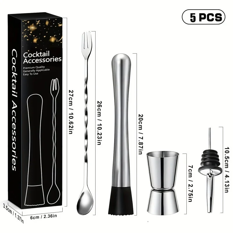 

【Stainless Steel & Professional】Cocktail Mixing Set - Lemon Muddler & Mixing Spoon, Bar Accessories for Cocktail Making