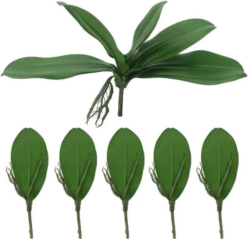 5pcs Artificial Green Phalaenopsis Simulation Moth Orchid Leaf Real Latex Touch  Plant for Flowers Garden Bonsai Decor