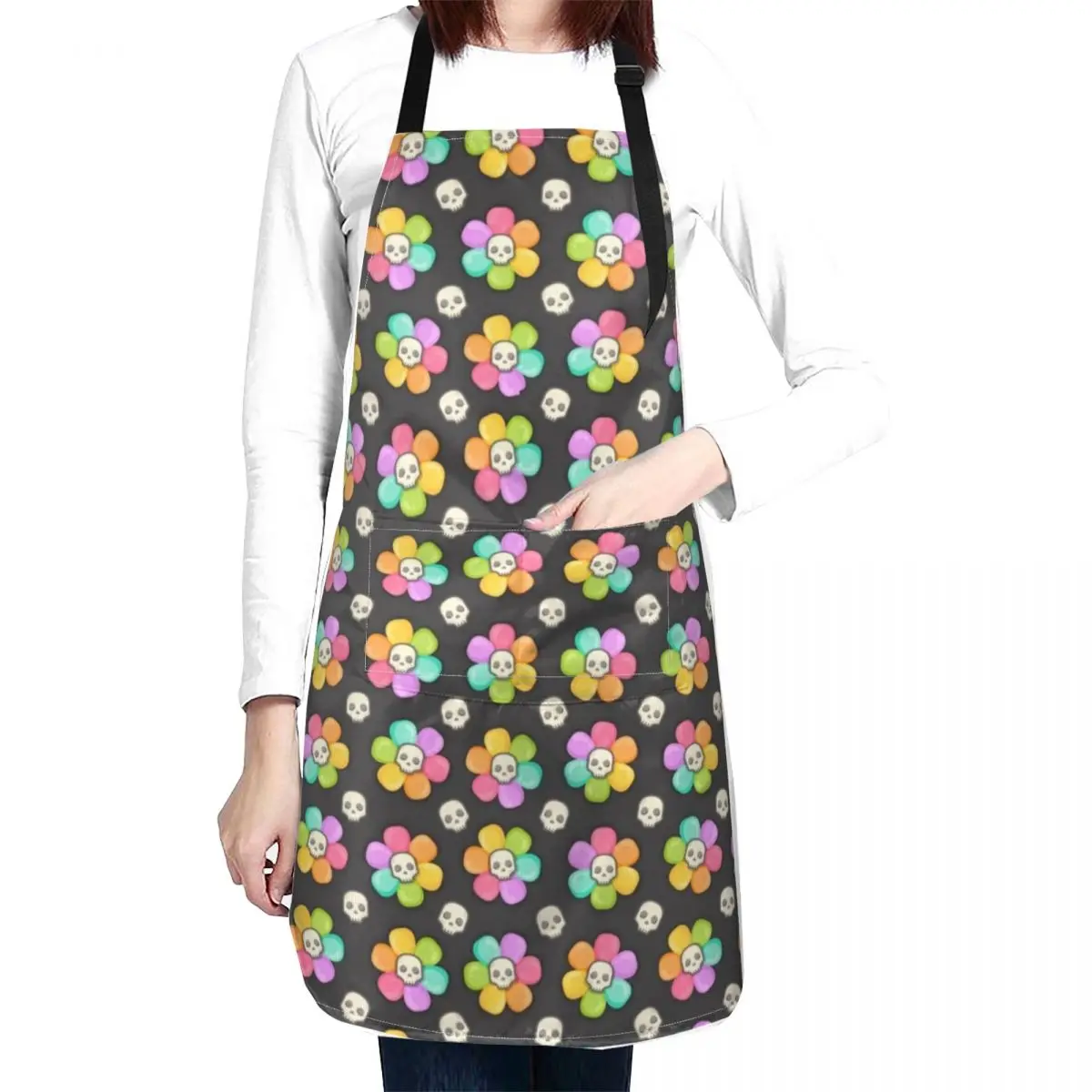 Sweet skulls flowers Apron Men's Kitchen with personal logo Chef Uniform For Men Customizable Woman Apron