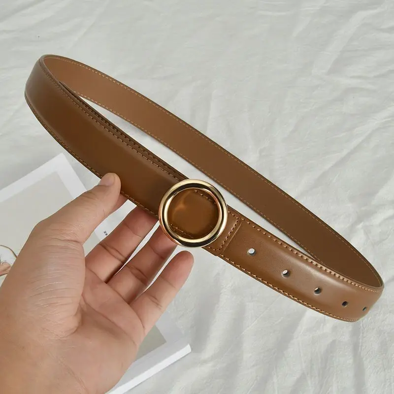 New Leather Belt with Women's Decorative Belt, Paired with Jeans, Fashionable and Versatile Pants,Waist, Retro Round Buckle Belt