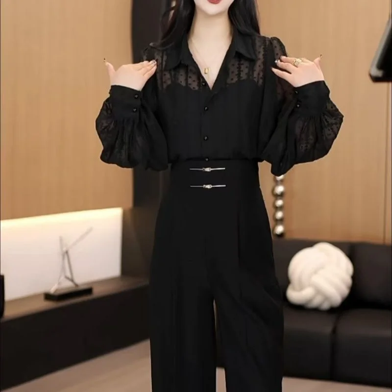 

Women's New Spliced POLO Collar Buttons Fashionable Solid Color Slimming Shirts Versatile Stylish Long-sleeved Tops