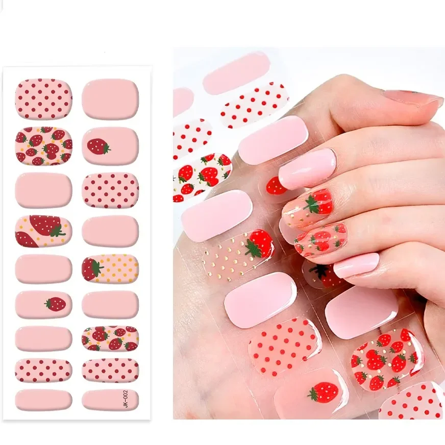 18 Tips/Sheet Uv Light Nodig Semi-Uitgeharde Gel Nagelstickers Schattige Nail Art Strips Voor Manicure Nail Art Decoraties