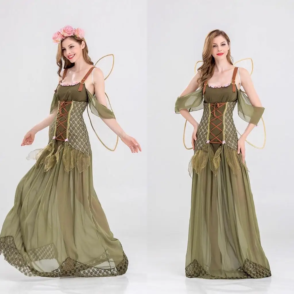 Disfraz de Princesa Elfa Verde de Halloween para Mujer, Colección de Invierno para Mujeres de Mediana Edad y Mayores, Fibra de Triacetato 100%