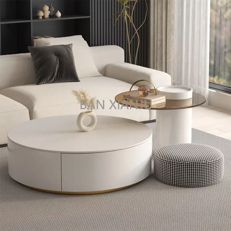 

White Modern Coffee Table Nordic Vanity White Minimalist Elegant Center Table Round Mesa De Centro De Sala Living Room Furniture