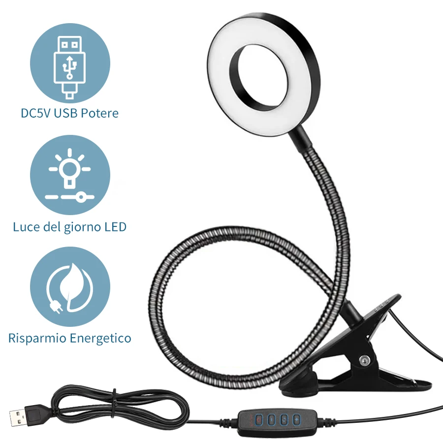 

48 LEDs Desk Lamp Clip USB Book Light Eye Protection Light Flexible Adjustable 3 Color Temperatures Gooseneck Reading Light