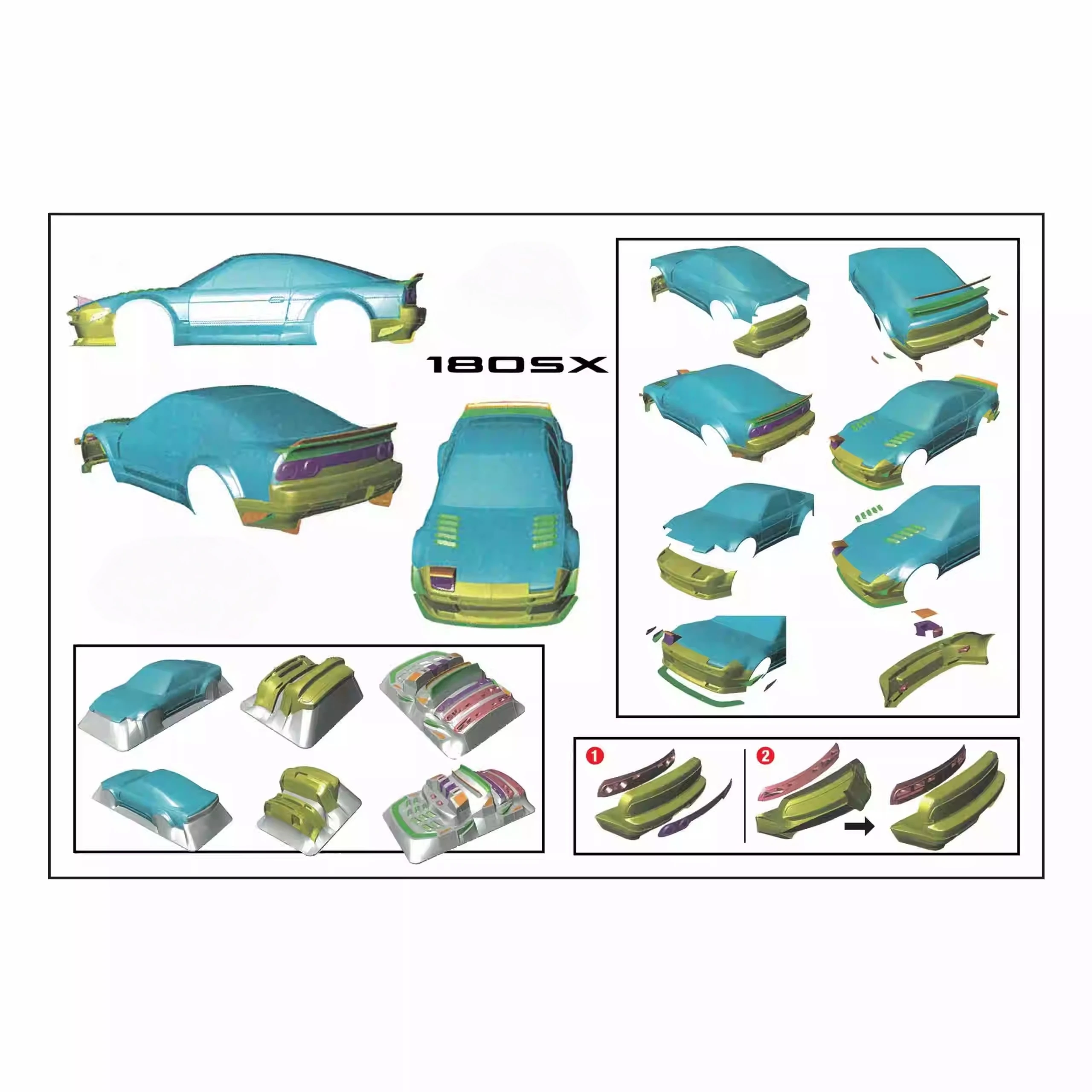 1/10 PC RC 180SX Wide Body Shell 195mm Width Pop-up Lampshade Tail Transparent Shell Body For Turing Dirft Mst Yokomo Hpi Hsp - view 3