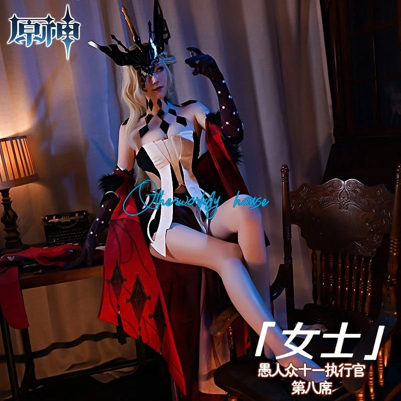 Anime Game Genshin Impact Costume Fatui Eighth seat The lady La Signora Cosplay Uniform Hair Clothing Halloween Costumes Women