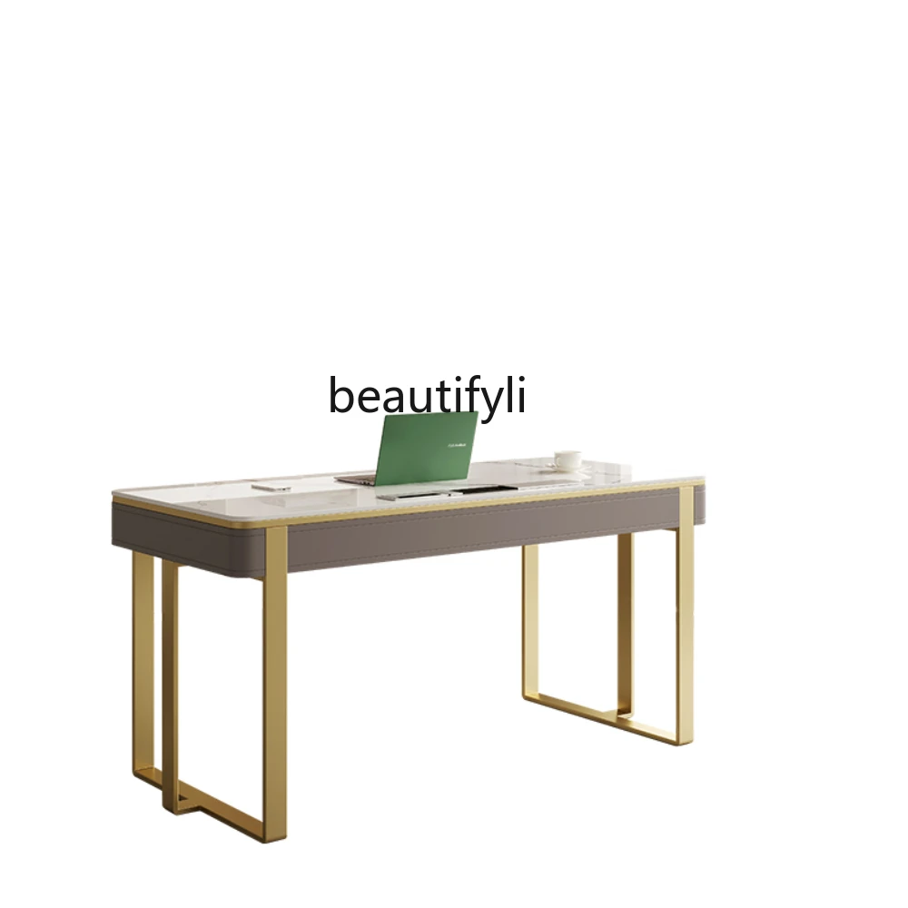 Light Luxury Stone Plate Desk Modern Minimalist Study Writing Desk Designer High-End Computer Desk