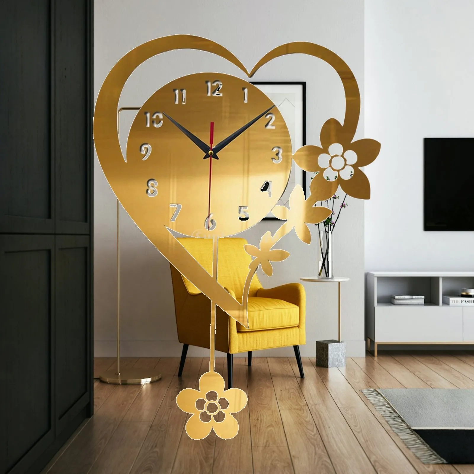Acrylic Pendulum Clock, Minimalist, Silent, Decorative Clock with Swinging Mechanism, Made of Acrylic for Bedroom Room