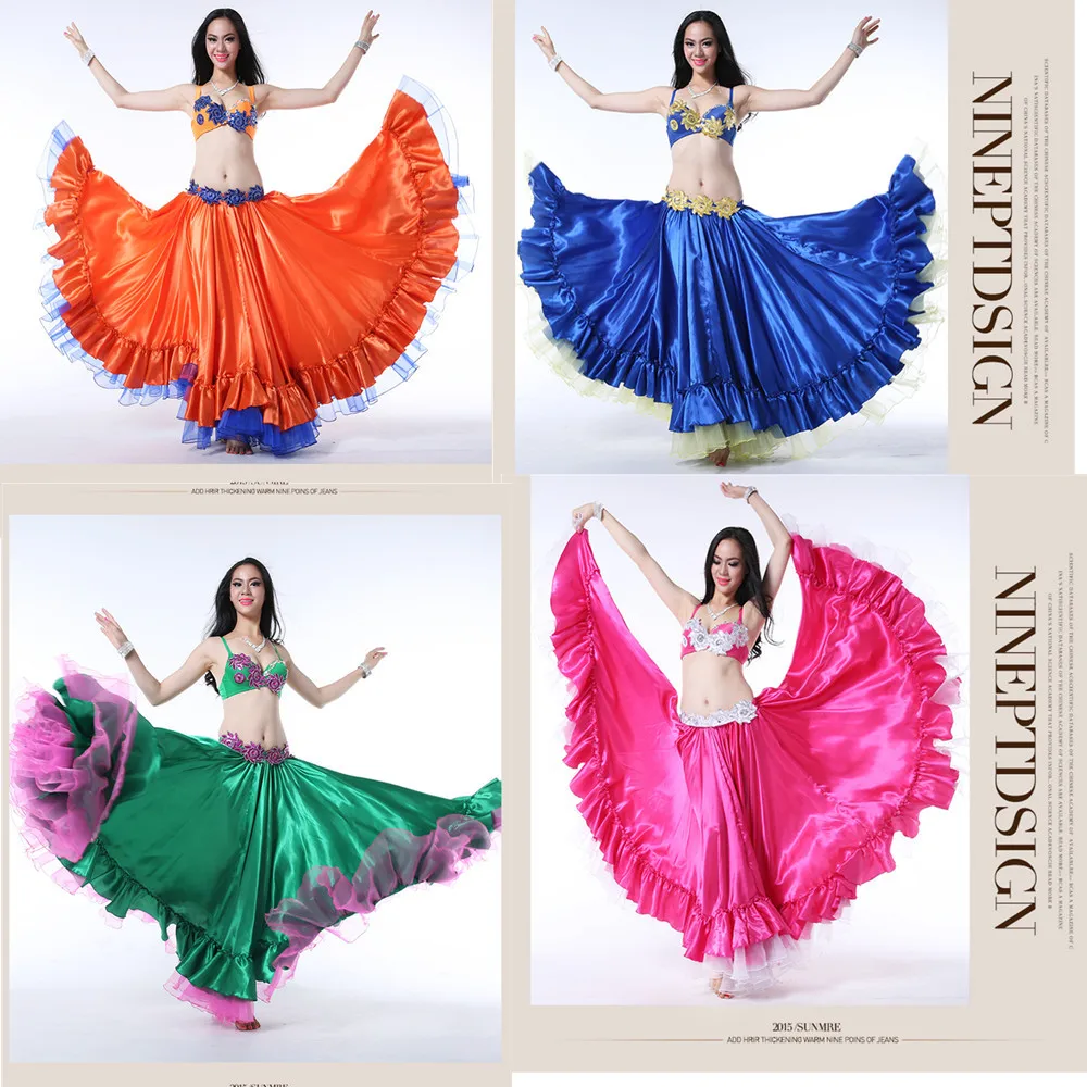 1 pz/lotto stile classico donna moda raso color block danza gonna lunga signora corrida gonna da ballo flamenco