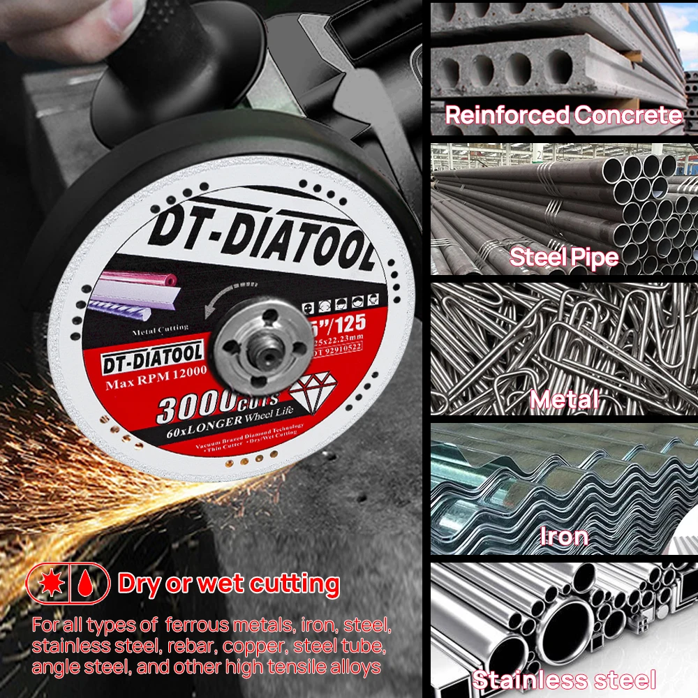 DT-DIATOOL 2 قطعة ضياء 4-9 بوصة الماس أسطوانة تقطيع المعادن قطع عجلة المنشار شفرة ل أنبوب الصلب الحديد حديد التسليح القاطع القرص