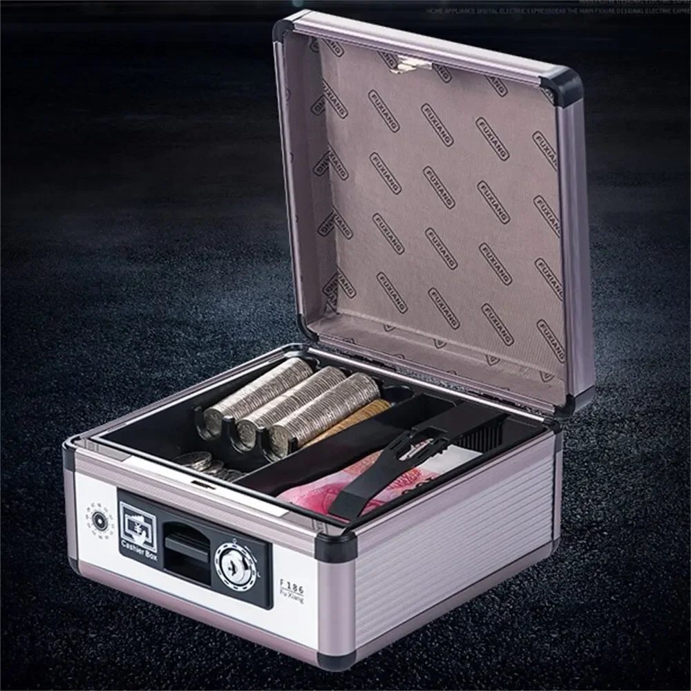 

Portable Cash Register Safe Deposit Box Double Layer Metal Lock Box With Key Money Saving Organizer Safe Deposit Box