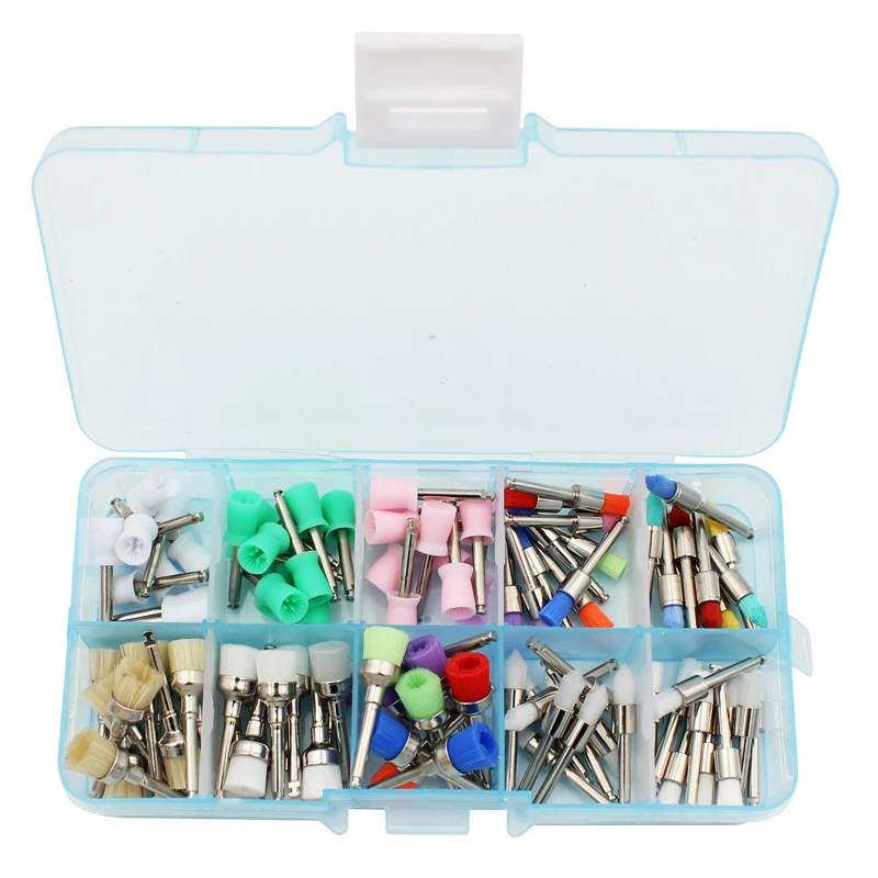 

100pcs/box Dental Lab Polishing Brush Polisher Prophy Rubber Cup Latch Colorful Nylon Bristles Dentistry Tool Kit